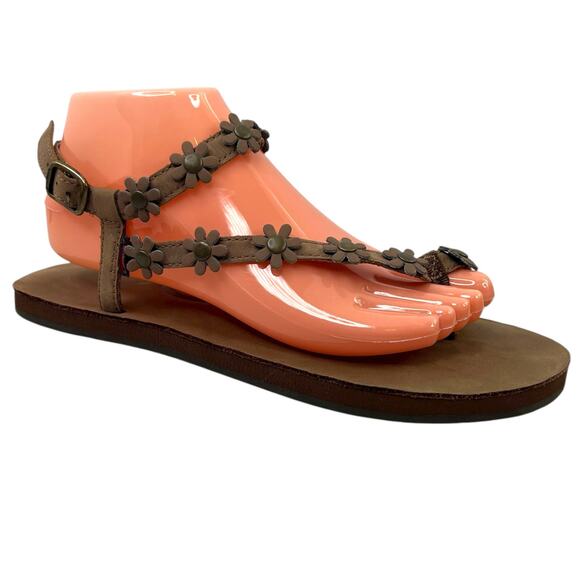 RAINBOW Delilah Toe Loop Floral Strappy Ankle Leather Sandals in Tan Women Sz. 9 - Picture 2 of 16